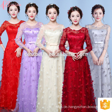 2017 Alibaba heiße Verkaufs-formale Spitze-Kurzschluss-Hülse lange rote Bridemaid-Kleider